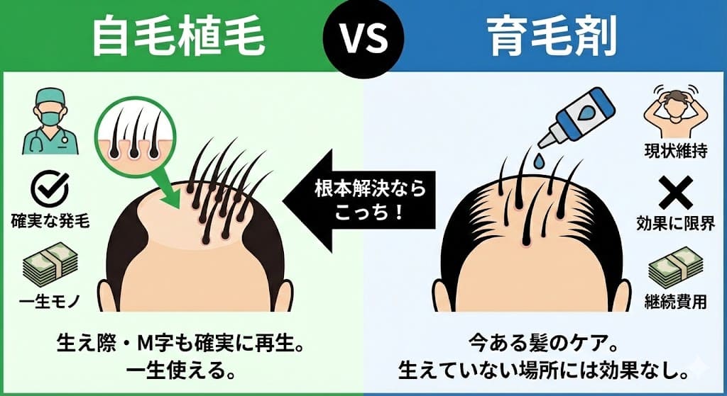 自毛植毛と育毛剤どっちがいい？市販育毛剤の限界を感じたら選ぶ最終手段！