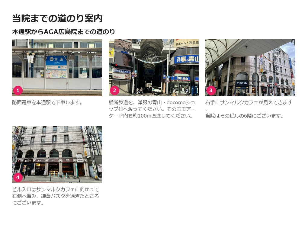 最寄り駅から湘南AGAクリニック広島院へのルート案内