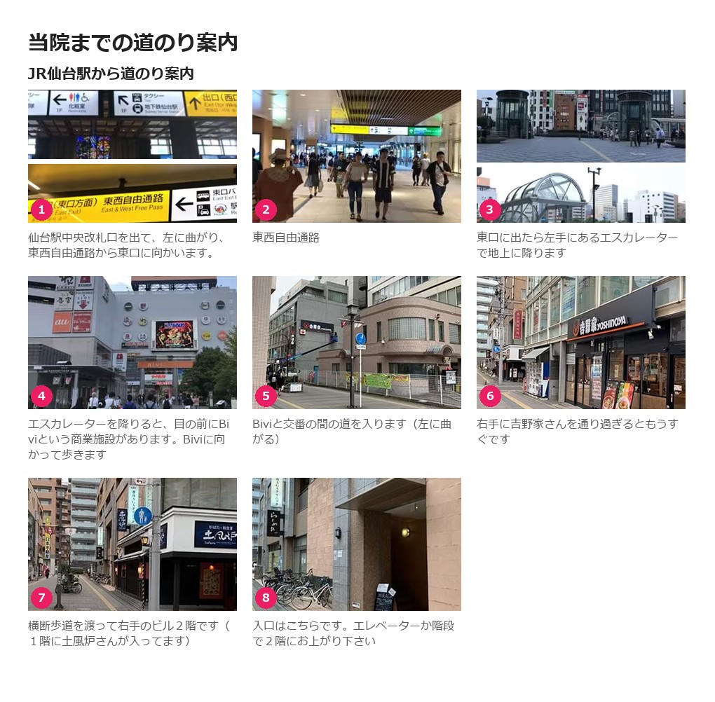 最寄り駅から湘南AGAクリニック仙台院へのルート案内
